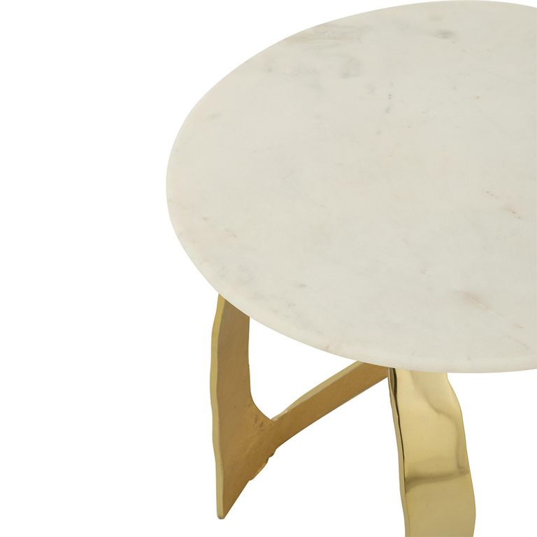 Side Table - Round - Small - White and Gold - Marble and Aluminium