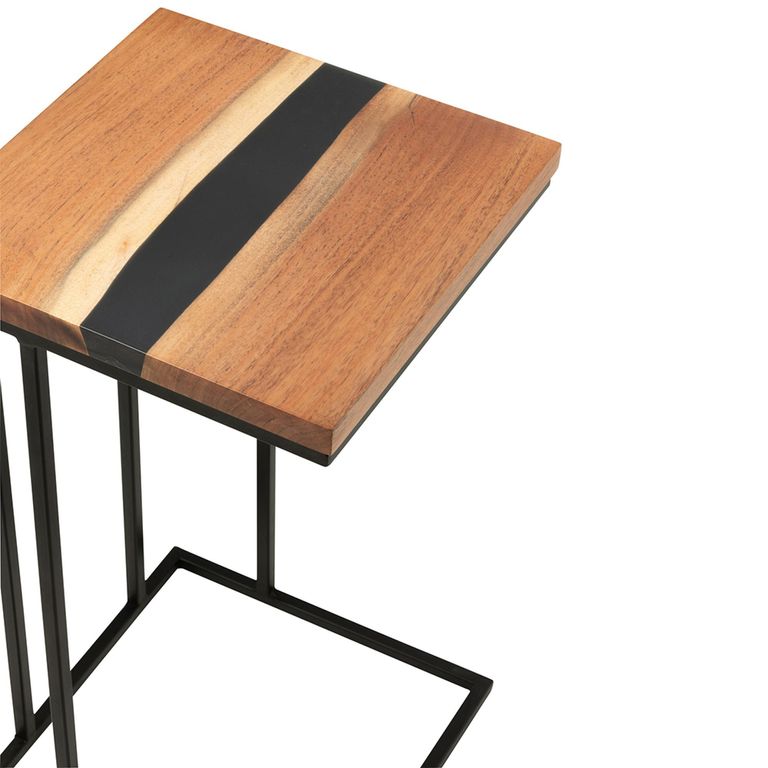 Side Table - Square - Natural and Black - Acacia Wood and Metal