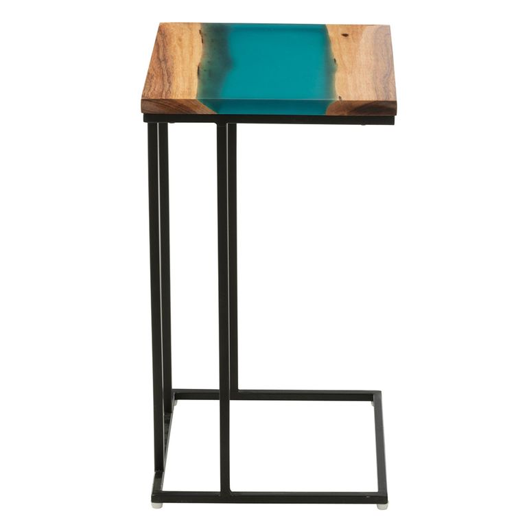 Side Table - Square - Natural and Blue - Acacia Wood and Metal