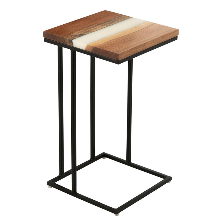 Side Table - Square - Natural and White - Acacia Wood and Metal