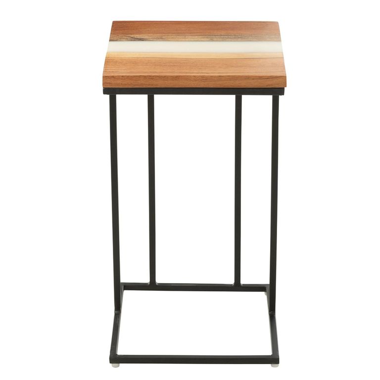 Side Table - Square - Natural and White - Acacia Wood and Metal