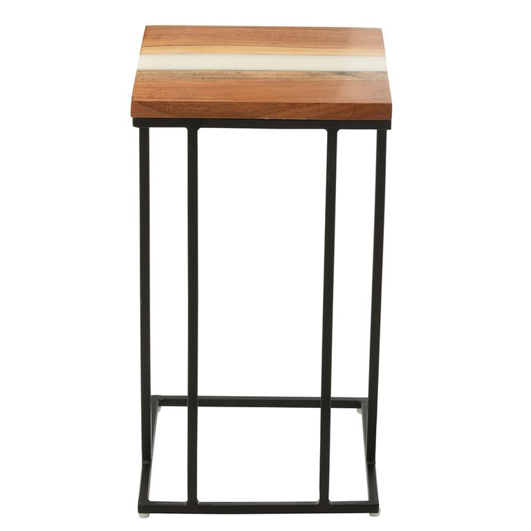 Side Table - Square - Natural and White - Acacia Wood and Metal