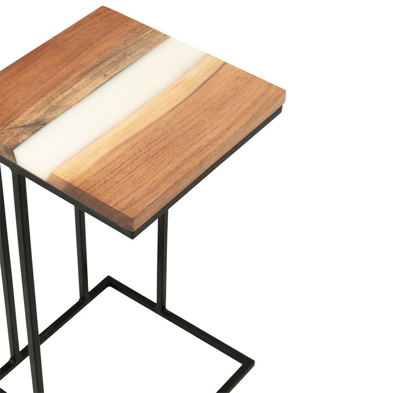 Side Table - Square - Natural and White - Acacia Wood and Metal