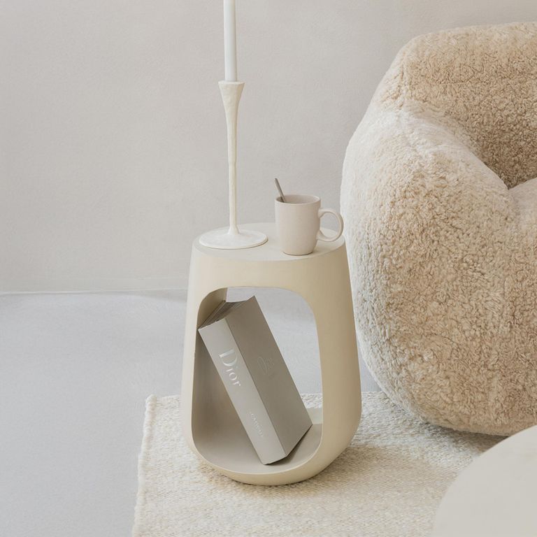 Pod Side Table - Round - Beige - Mango Wood