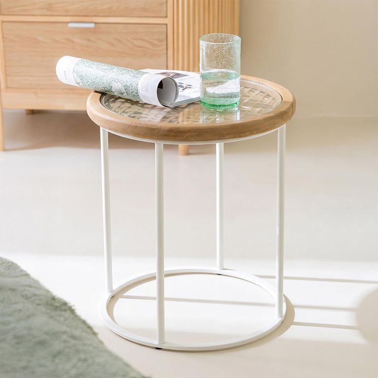 Side Table - Round - Natural and White - Fir Wood and Metal