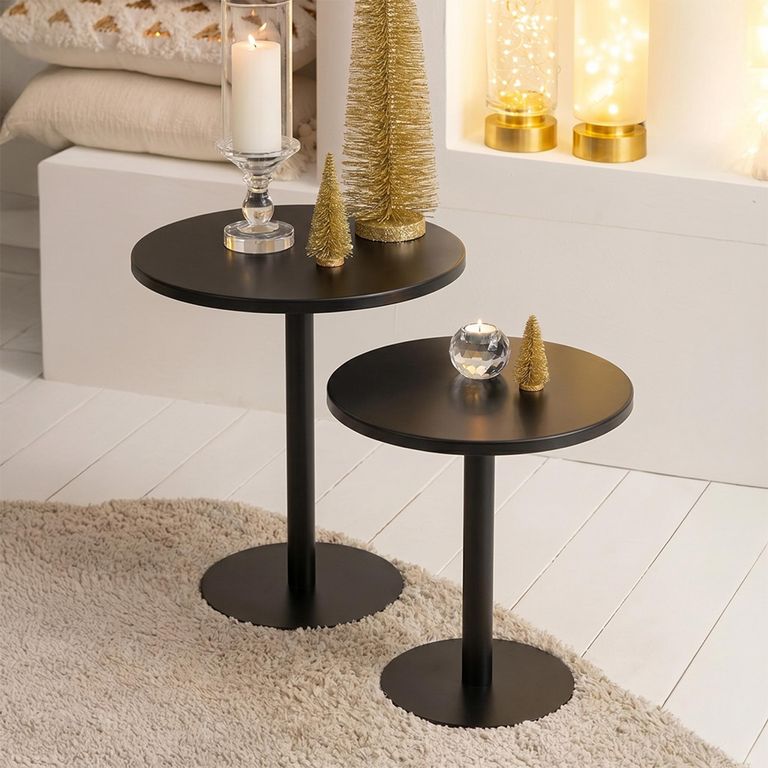 Side Table - Round - Set of 2 - Black - Metal