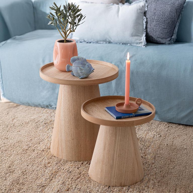 Side Table - Round - Set of 2 - Edges - Natural - Wood