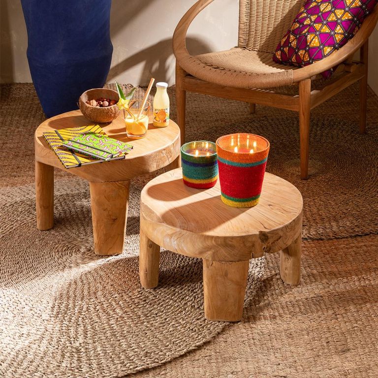 Accent Table - Round - Set of 2 - Natural - Teak Wood