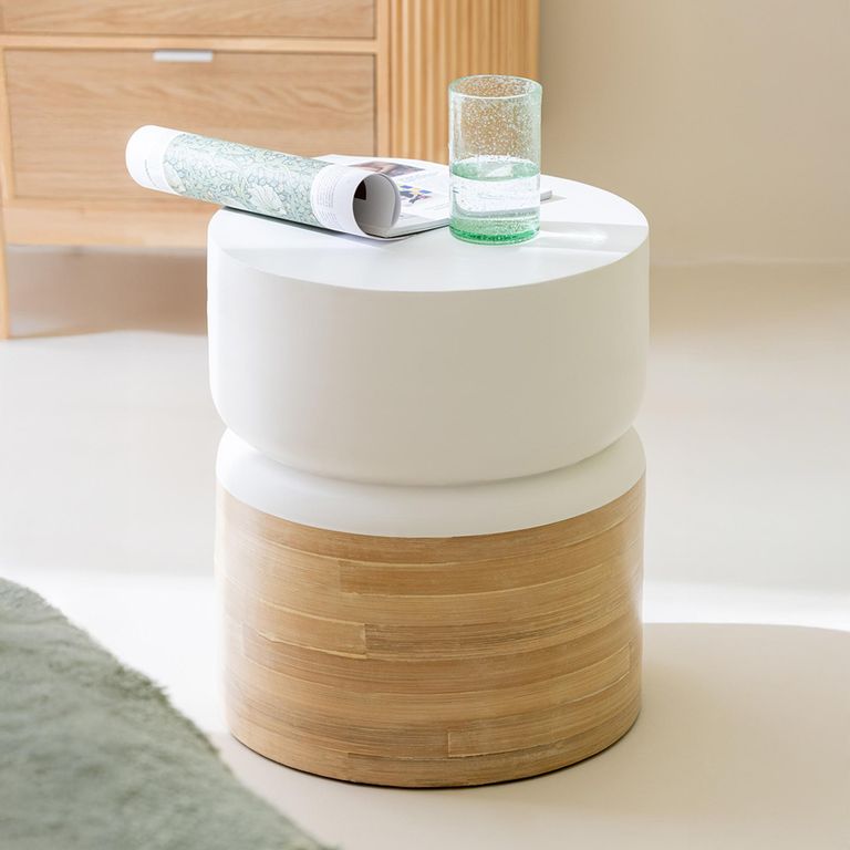 Side Table - Round - White and Natural - Bamboo Wood