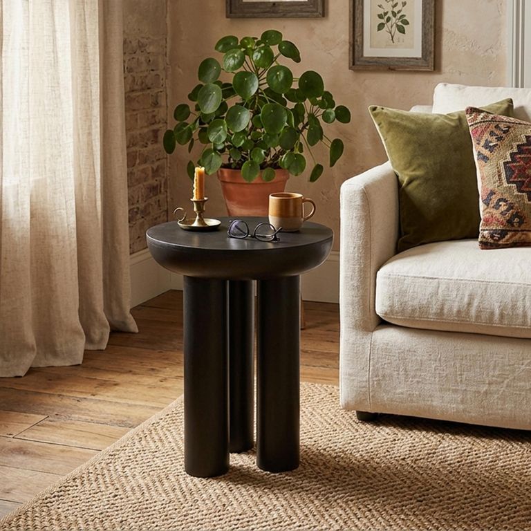 Trio Side Table - Round - Black - Mango Wood