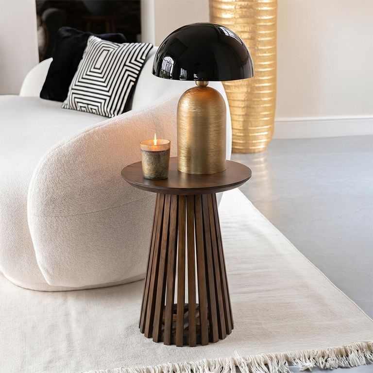 Vincent Side Table - Round - Slatted - Brown - Mango Wood
