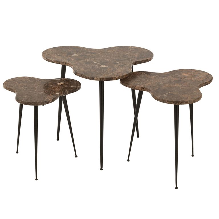 Bee Nest of Tables - 3 Tier - Brown and Black - Marble and Metal