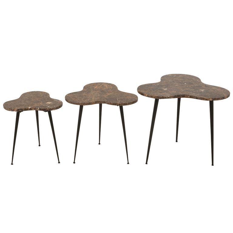 Bee Nest of Tables - 3 Tier - Brown and Black - Marble and Metal