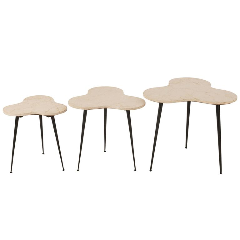 Bee Nest of Tables - 3 Tier - White and Black - Marble and Metal