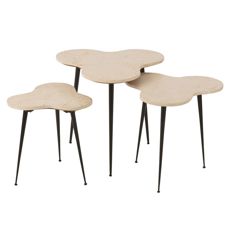 Bee Nest of Tables - 3 Tier - White and Black - Marble and Metal