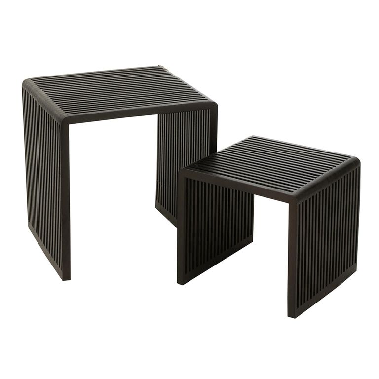 Cubic Side Table - 2 Tier - Slatted - Black - Recycle Teak Wood