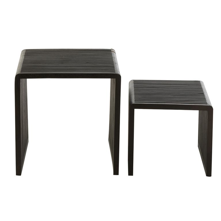 Cubic Side Table - 2 Tier - Slatted - Black - Recycle Teak Wood