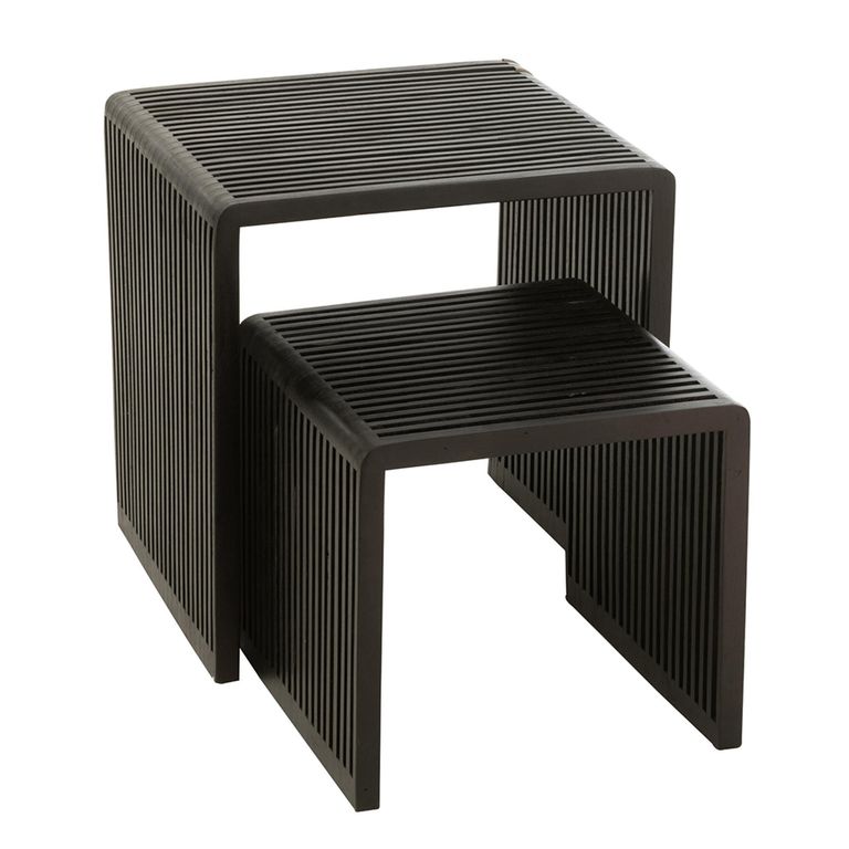 Cubic Side Table - 2 Tier - Slatted - Black - Recycle Teak Wood