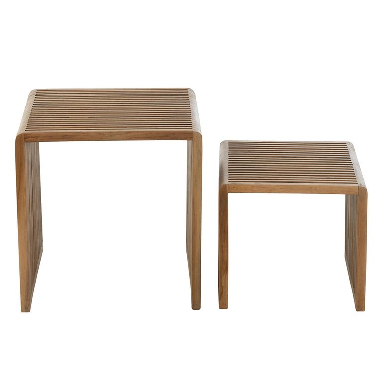 Cubic Side Table - 2 Tier - Slatted - Natural - Recycle Teak Wood