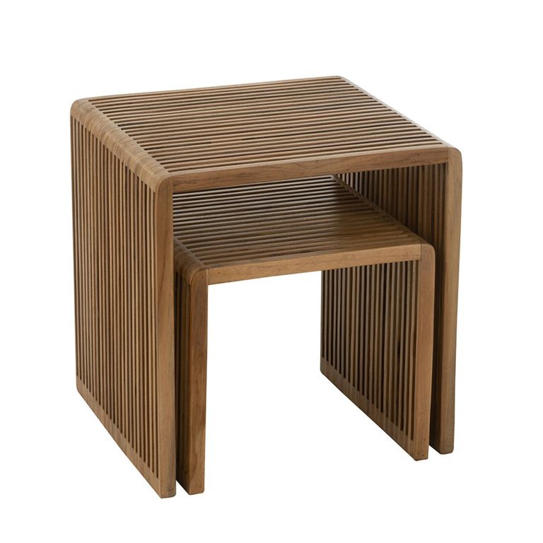 Cubic Side Table - 2 Tier - Slatted - Natural - Recycle Teak Wood