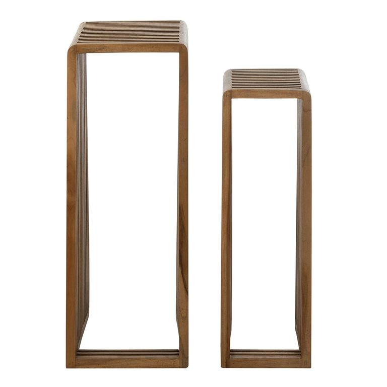 Cubic Side Table - 2 Tier - Slatted - Tall - Natural - Recycle Teak Wood