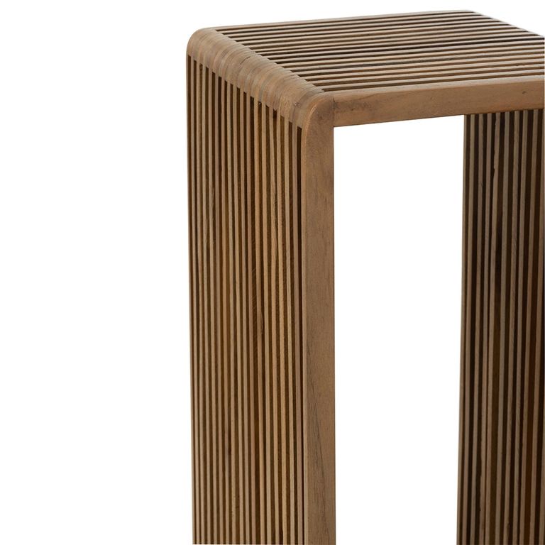 Cubic Side Table - 2 Tier - Slatted - Tall - Natural - Recycle Teak Wood