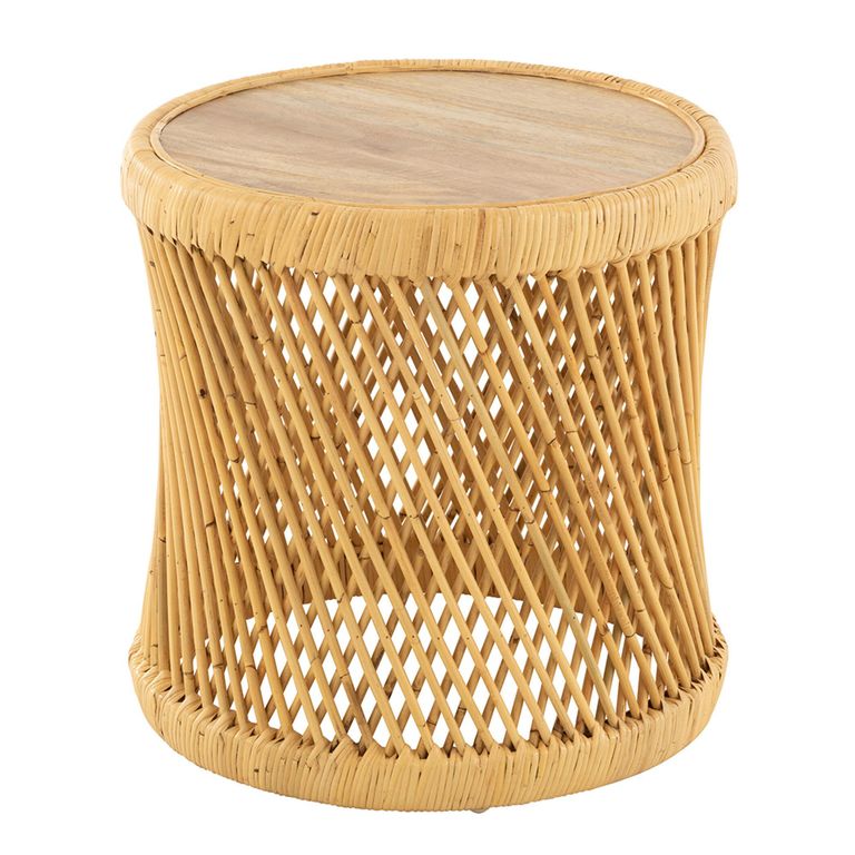 Cylindrical Side Table - Round - Natural - Rattan and Bamboo Wood