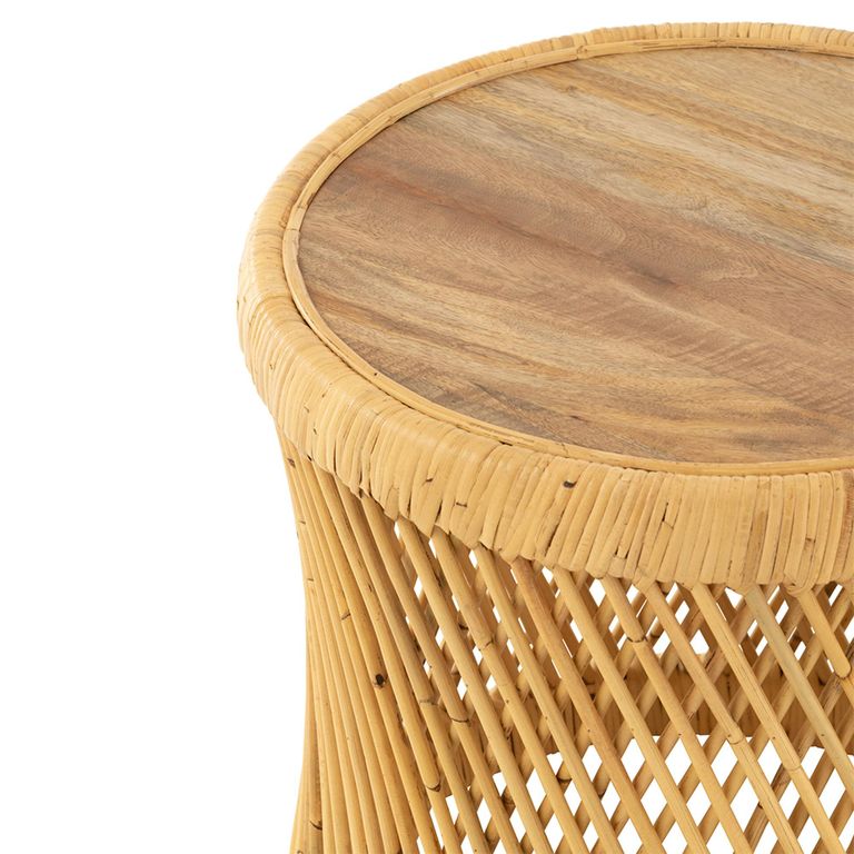 Cylindrical Side Table - Round - Natural - Rattan and Bamboo Wood