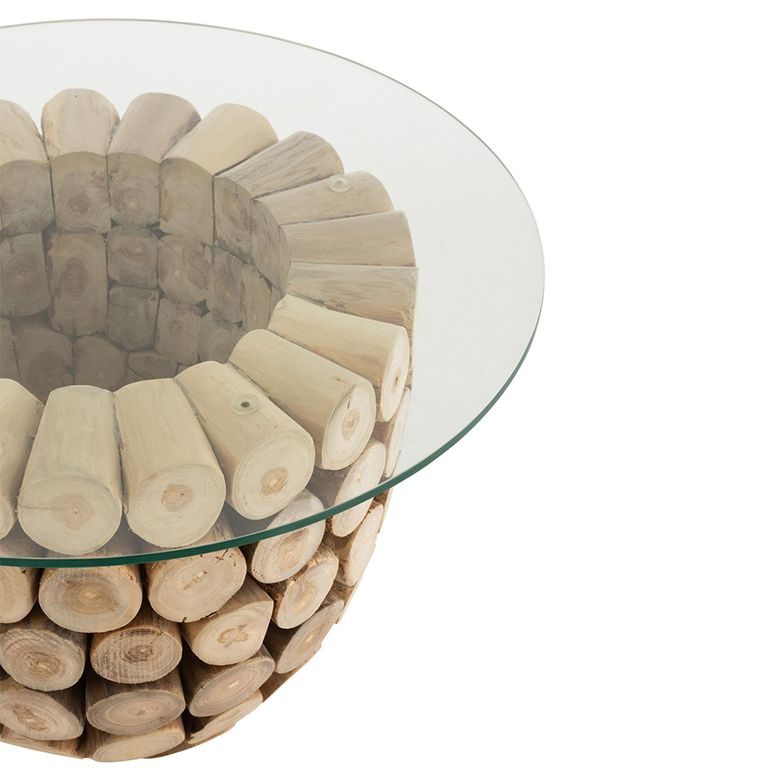Discs Open Accent Table - Round - Large - Natural - Glass and Teak Wood