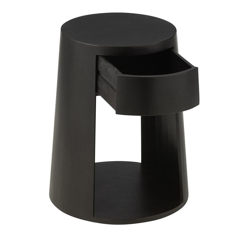 Drawn Side Table - 1 Drawer - Round - Black - Mango Wood