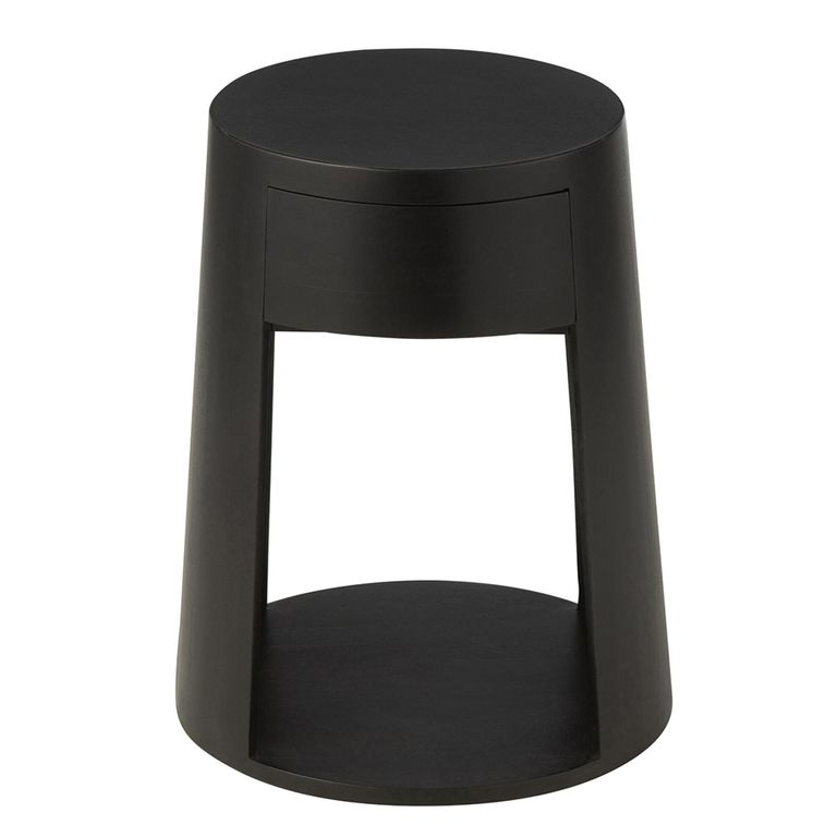 Drawn Side Table - 1 Drawer - Round - Black - Mango Wood