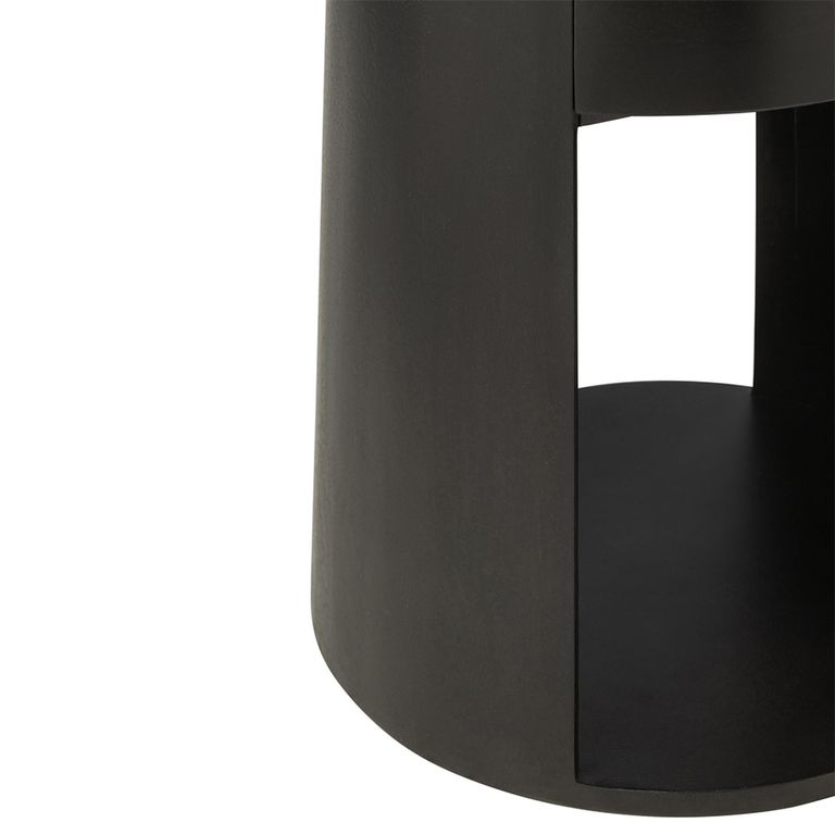 Drawn Side Table - 1 Drawer - Round - Black - Mango Wood