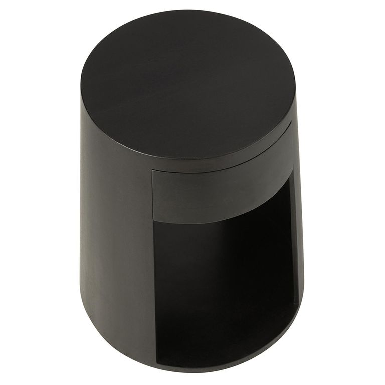 Drawn Side Table - 1 Drawer - Round - Black - Mango Wood
