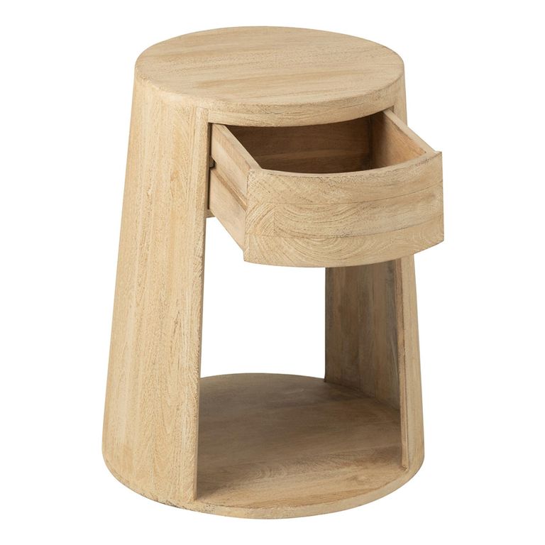 Drawn Side Table - 1 Drawer - Round - Natural - Mango Wood