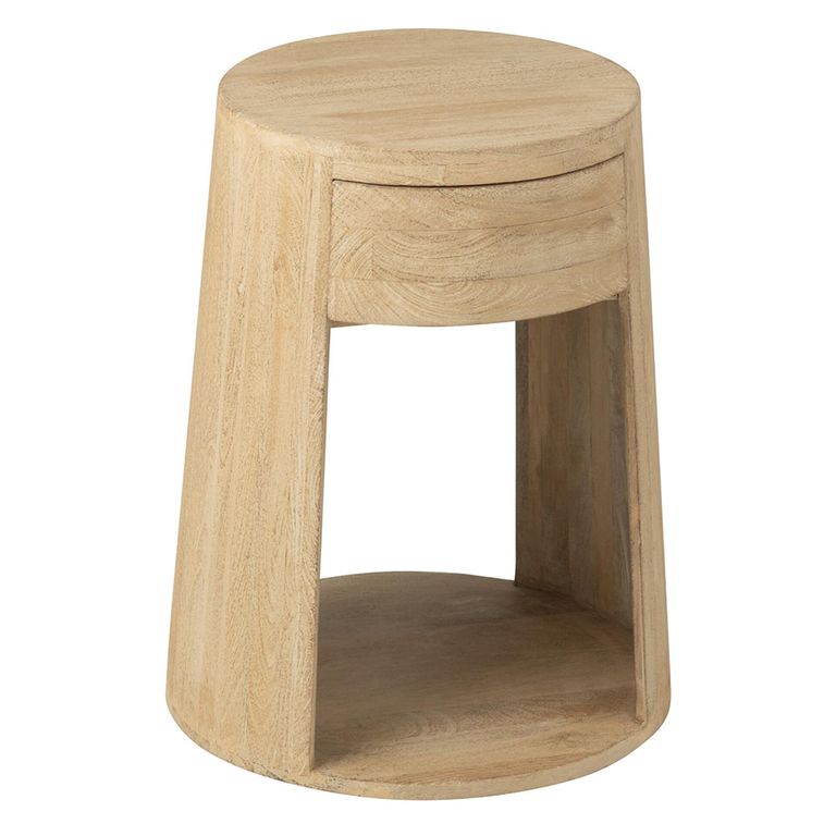 Drawn Side Table - 1 Drawer - Round - Natural - Mango Wood