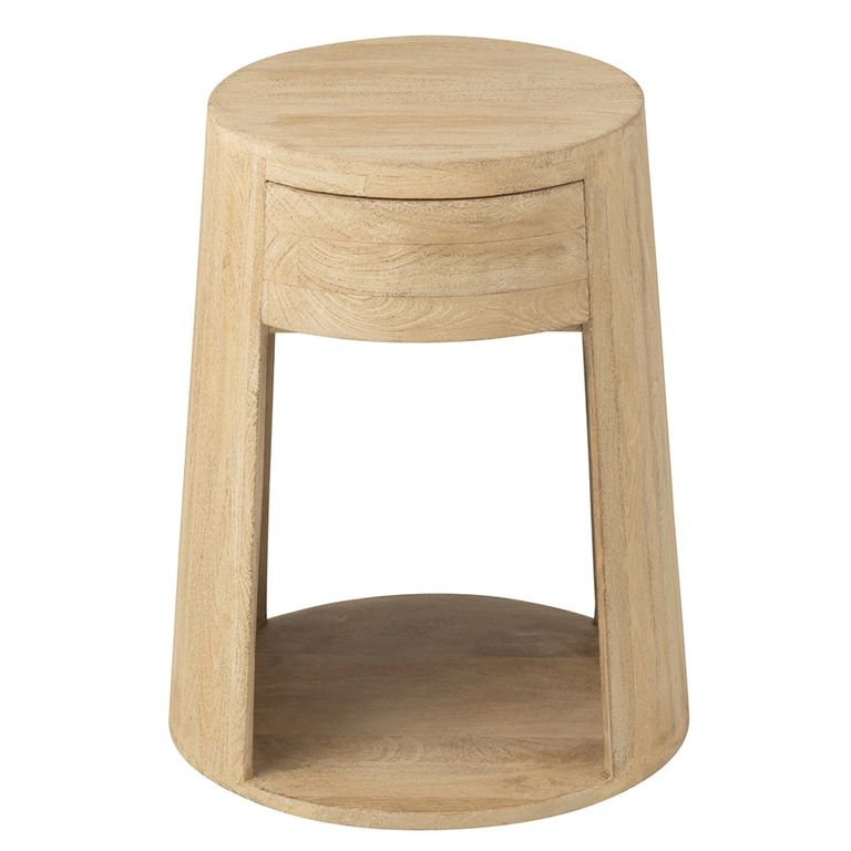 Drawn Side Table - 1 Drawer - Round - Natural - Mango Wood