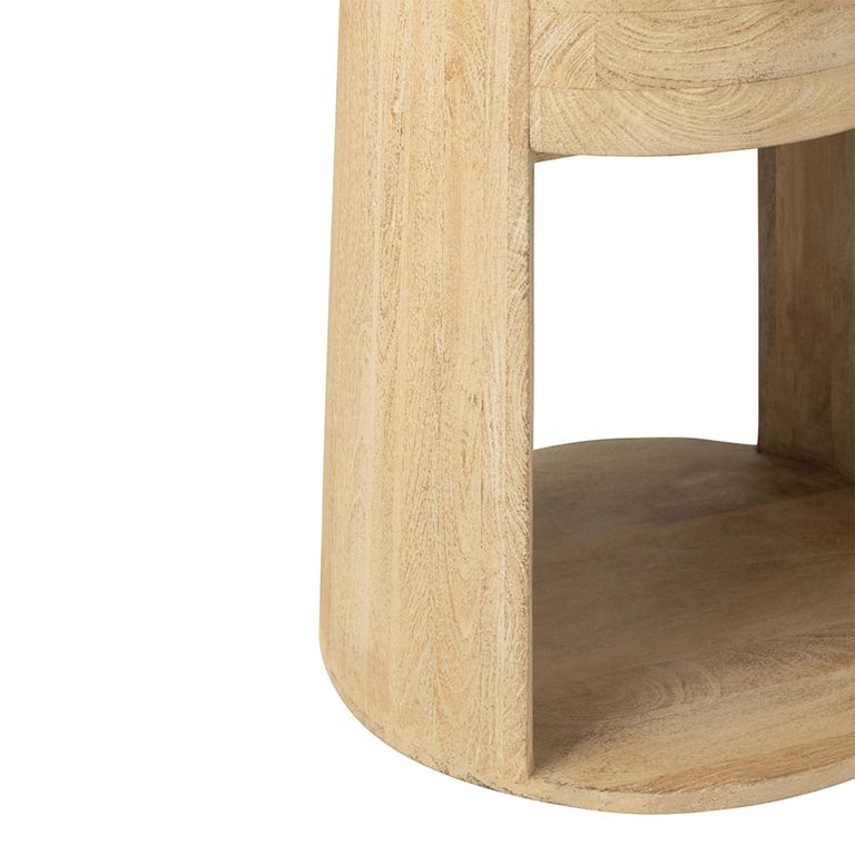 Drawn Side Table - 1 Drawer - Round - Natural - Mango Wood