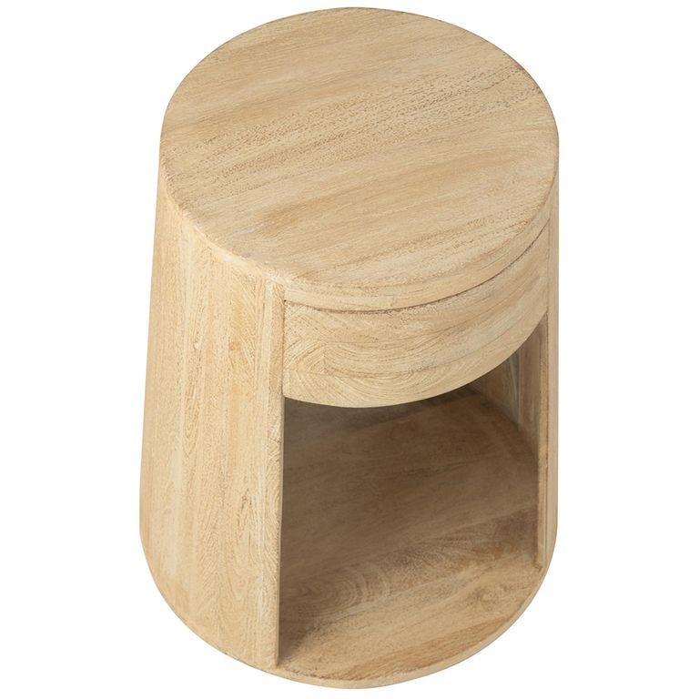 Drawn Side Table - 1 Drawer - Round - Natural - Mango Wood