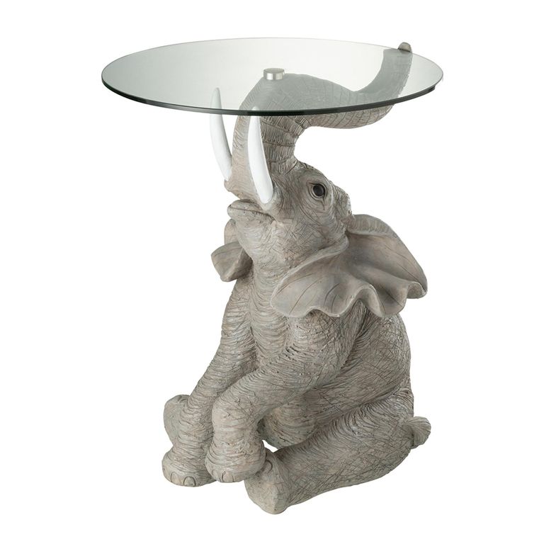 Elephant Accent Table - Round - Grey - Glass and Polyresin