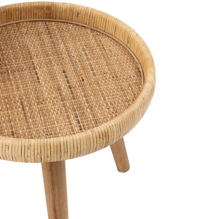 Lurne Side Table - Round - 2 Tier - Natural - Rattan and Fir Wood