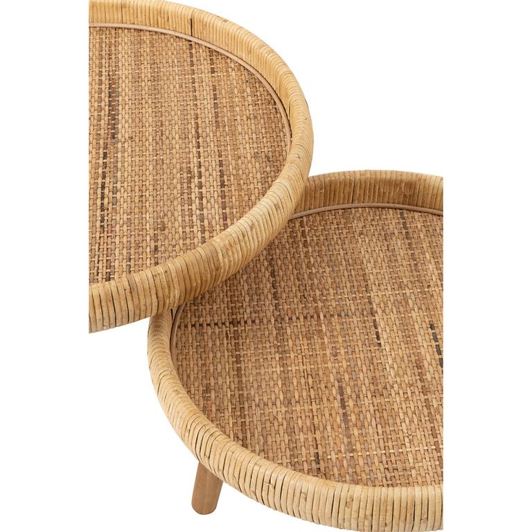Lurne Side Table - Round - 2 Tier - Natural - Rattan and Fir Wood