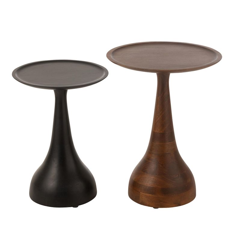 Paro Side Table - Round - 2 Tier - Brown and Black - Mango Wood