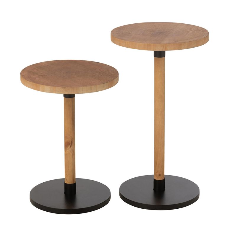 Ron Side Table - Round - Set of 2 - Natural and Black - Pinewood
