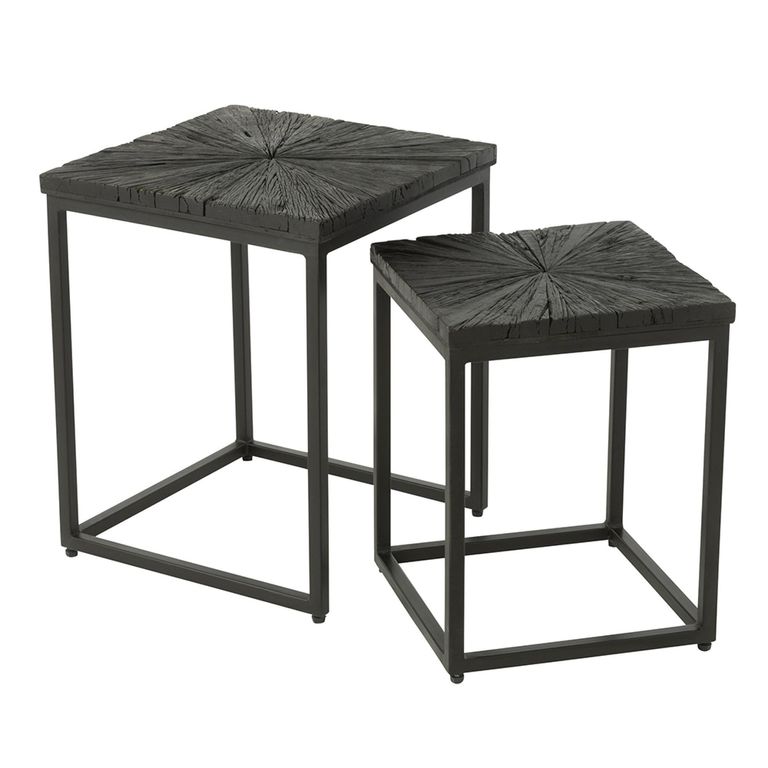 Shanil Nest of Tables - Square - 2 Tier - Sunburst - Black - Wood and Metal