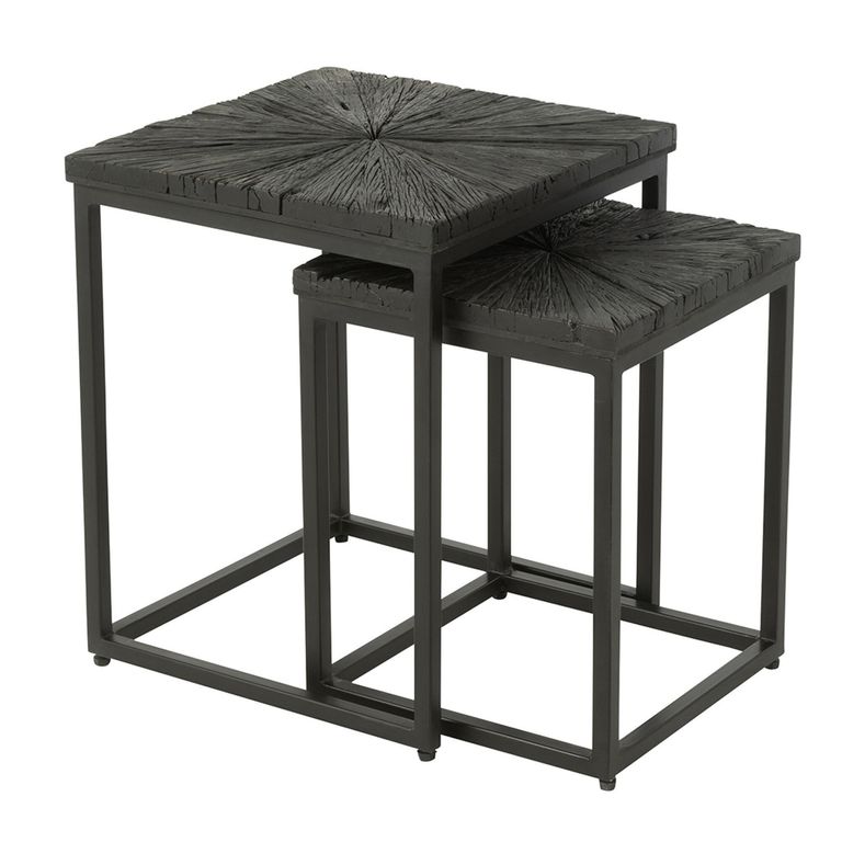 Shanil Nest of Tables - Square - 2 Tier - Sunburst - Black - Wood and Metal