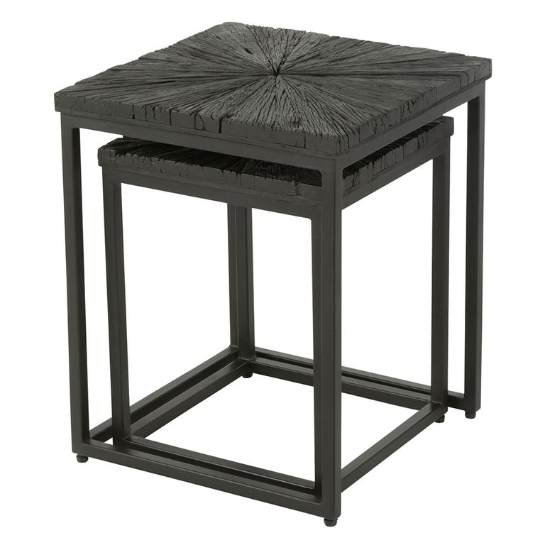 Shanil Nest of Tables - Square - 2 Tier - Sunburst - Black - Wood and Metal
