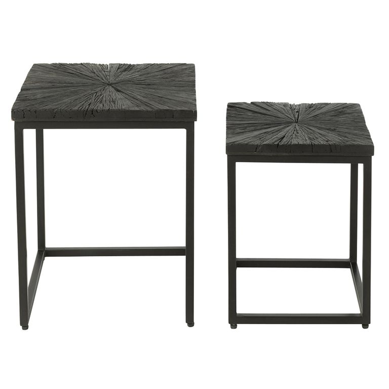 Shanil Nest of Tables - Square - 2 Tier - Sunburst - Black - Wood and Metal