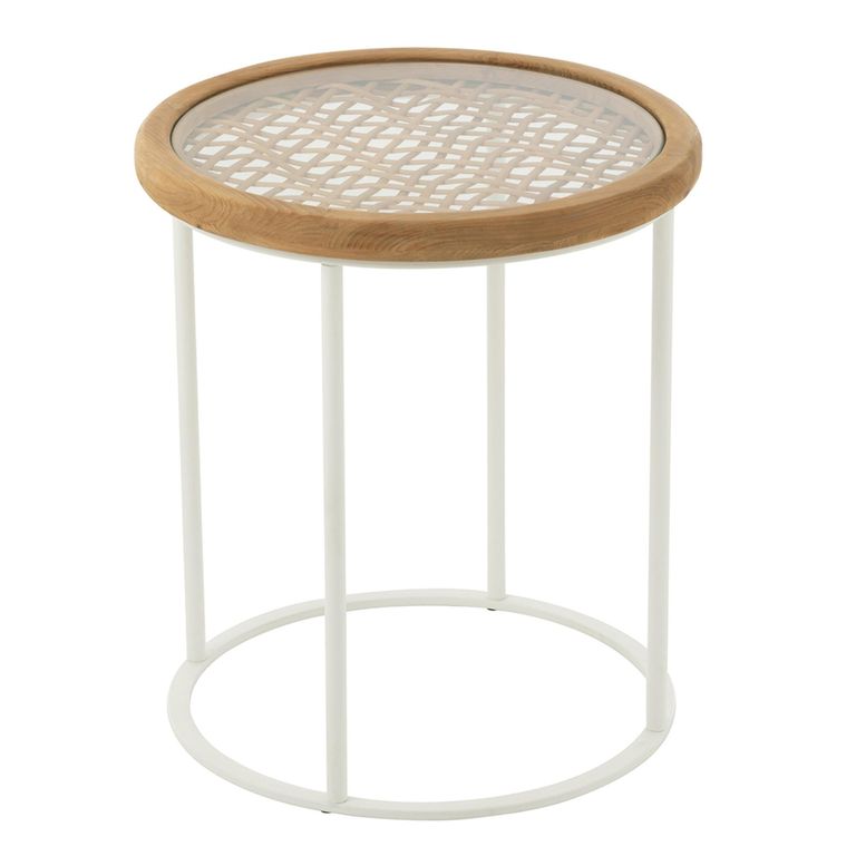 Side Table - Round - Natural and White - Fir Wood and Metal