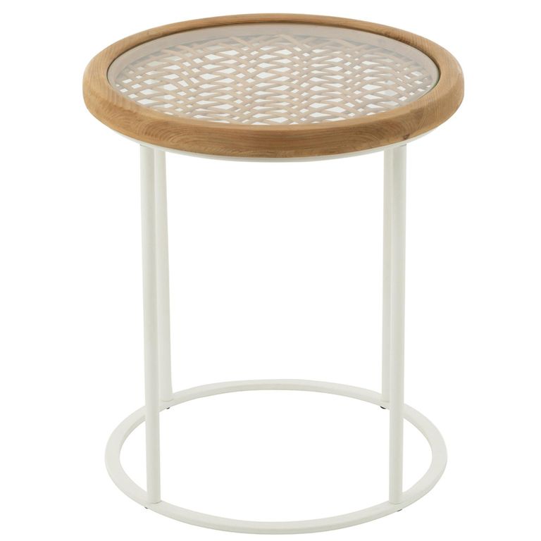 Side Table - Round - Natural and White - Fir Wood and Metal
