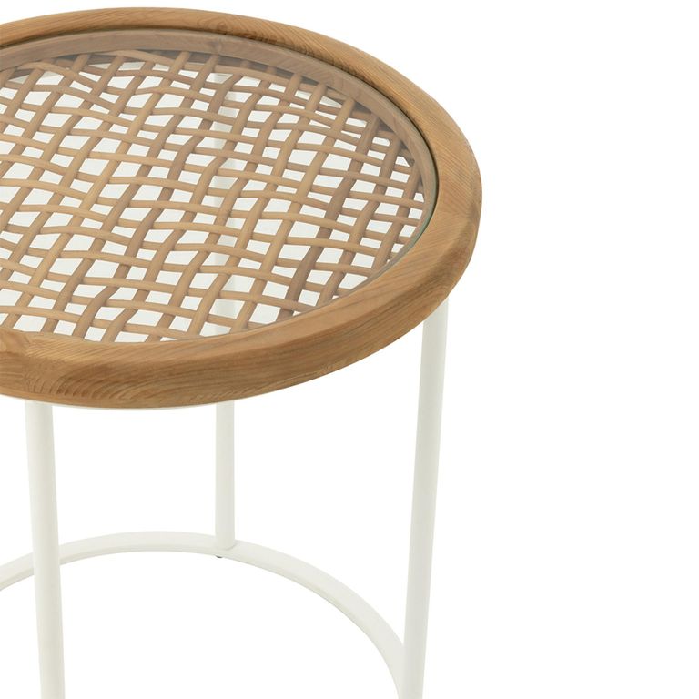 Side Table - Round - Natural and White - Fir Wood and Metal